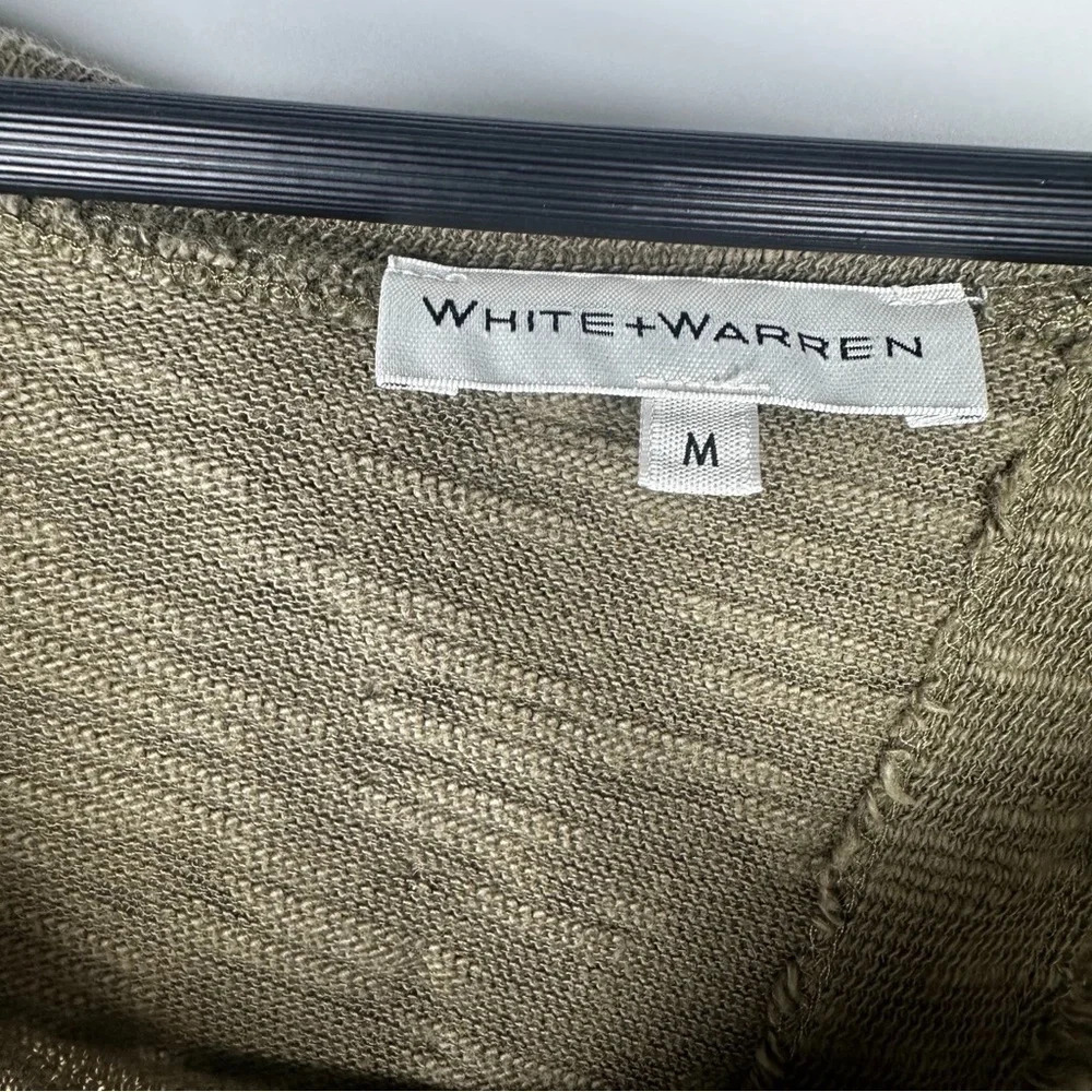 White + Warren Olive Cotton Open Back Sweater Size Medium - Picture 3 of 5